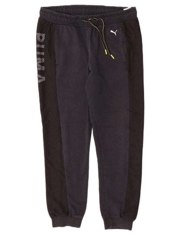 PUMA Mens Graphic Tracksuit Trousers Joggers Medium  Navy Blue Colourblock