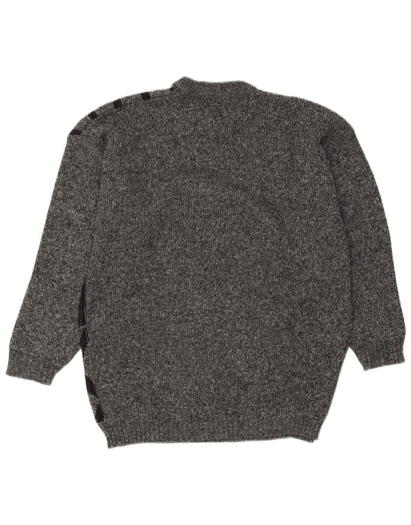 Vintage Mens Crew Neck Jumper Sweater Medium Grey Geometric Acrylic
