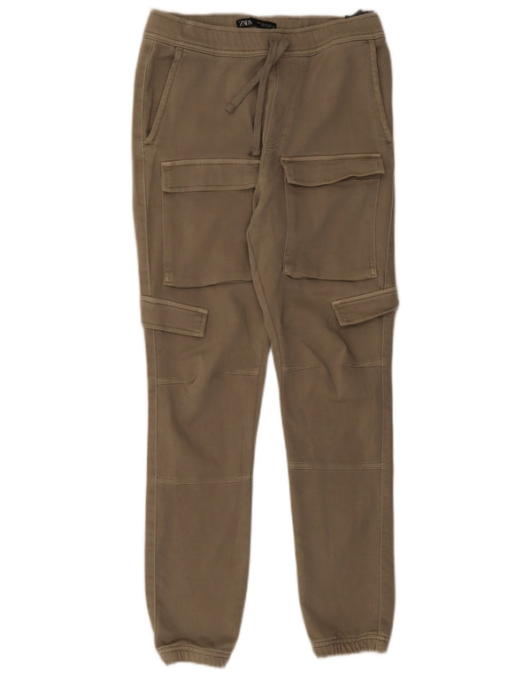 Zara Mens Joggers Cargo Trousers Small W30 L28 Khaki Cotton