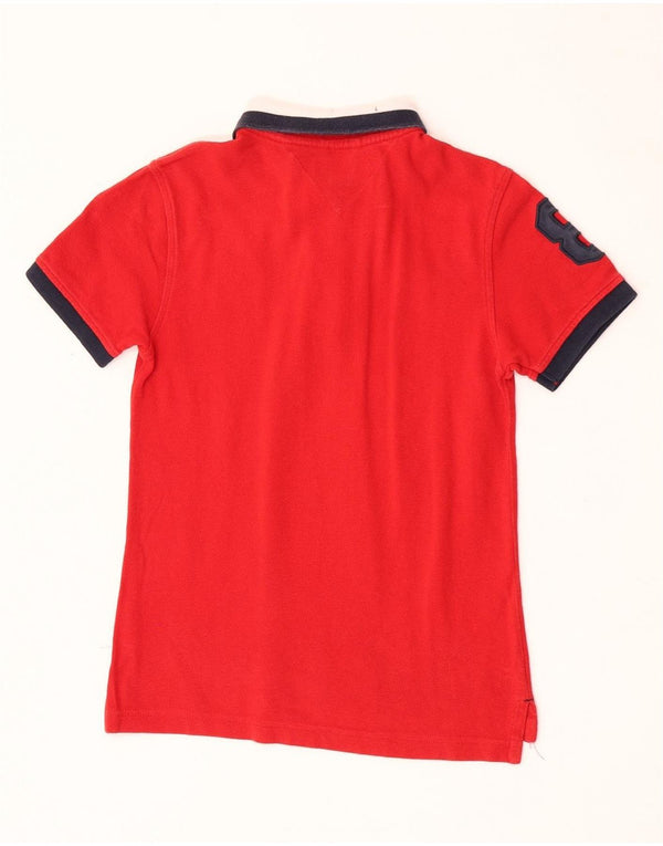 Tommy Hilfiger Boys Graphic Rugby Polo Shirt 8-9 Years Small Red Cotton
