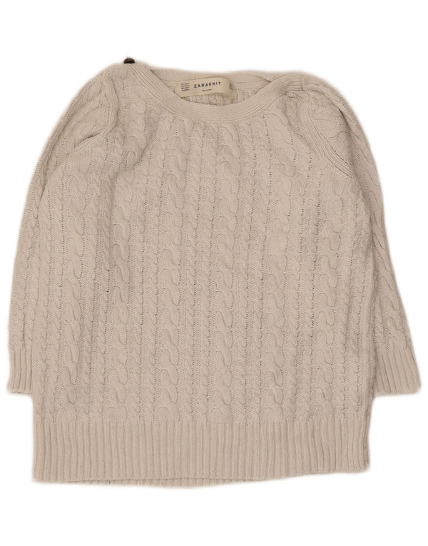 Zara Womens Crop 3/4 Sleeve Boat Neck Jumper Sweater UK 14 Large Grey