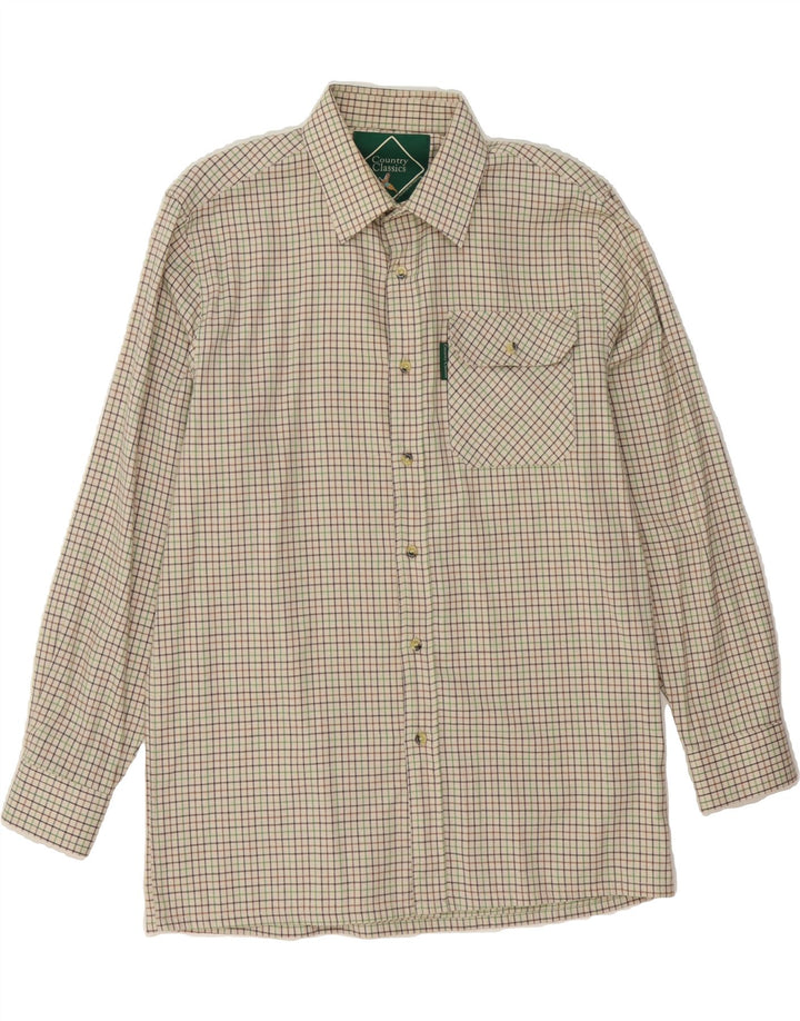 VINTAGE Mens Shirt Medium Beige Check Polyester Vintage Vintage and Second-Hand Vintage from Messina Hembry 