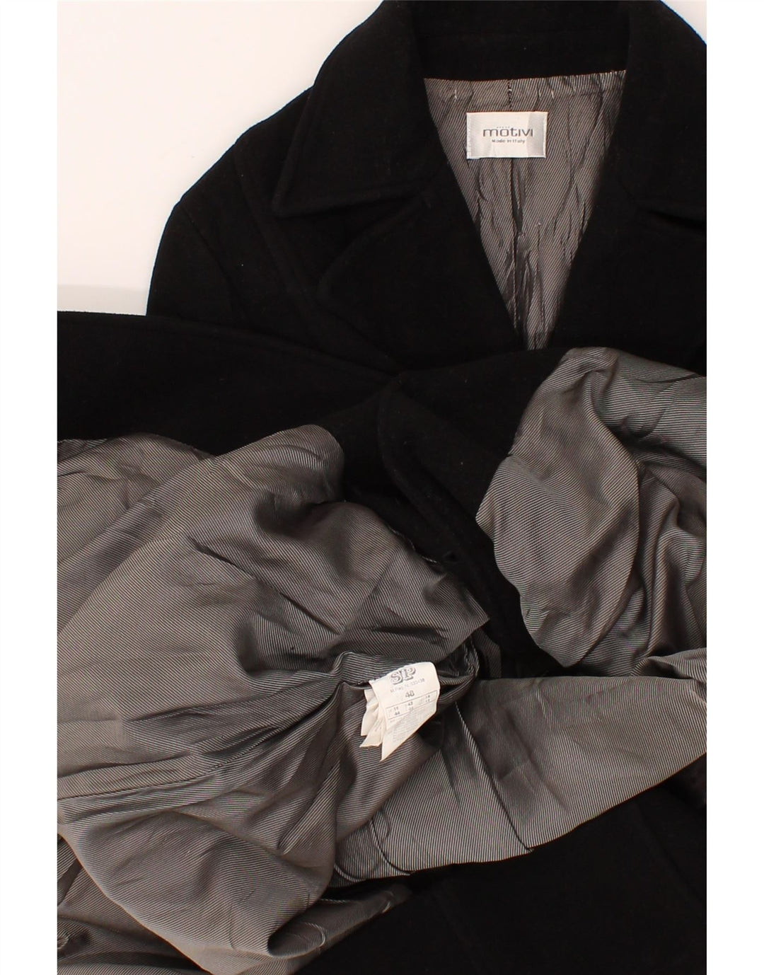 MOTIVI Womens Overcoat UK 16 Large Black Virgin Wool Vintage MOTIVI and Second-Hand MOTIVI from Messina Hembry 