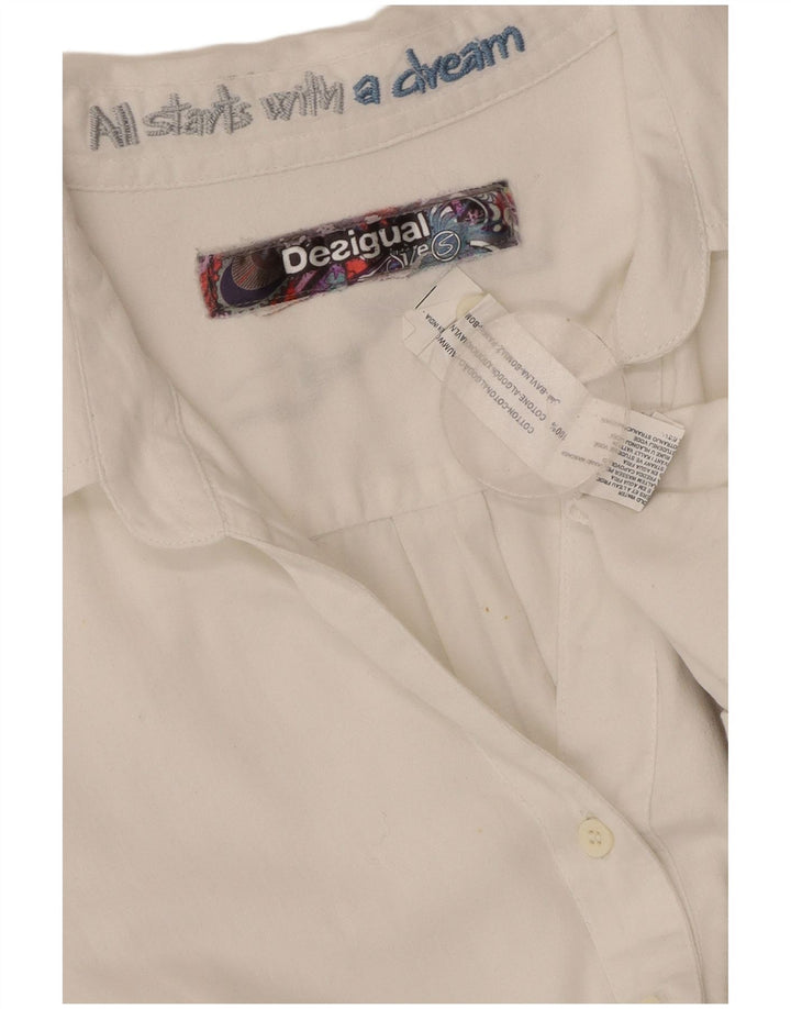 DESIGUAL Womens Graphic Shirt UK 10 Small White Floral Cotton