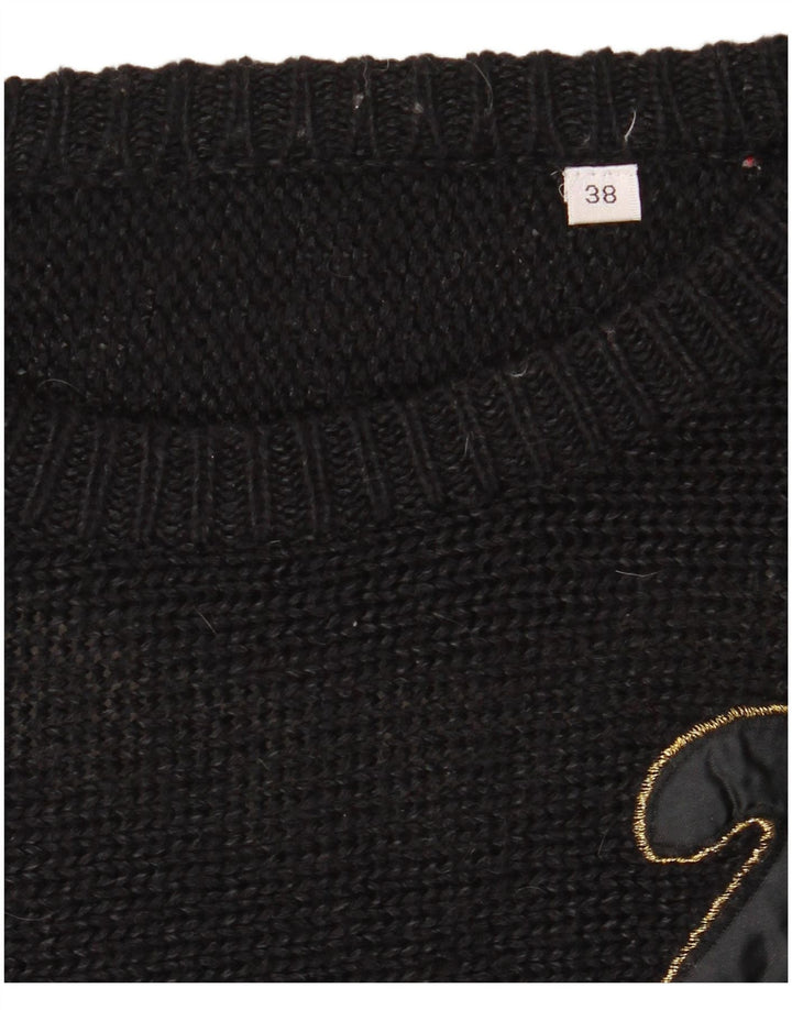 VINTAGE Womens Crew Neck Jumper Sweater EU 38 Medium Black Colourblock