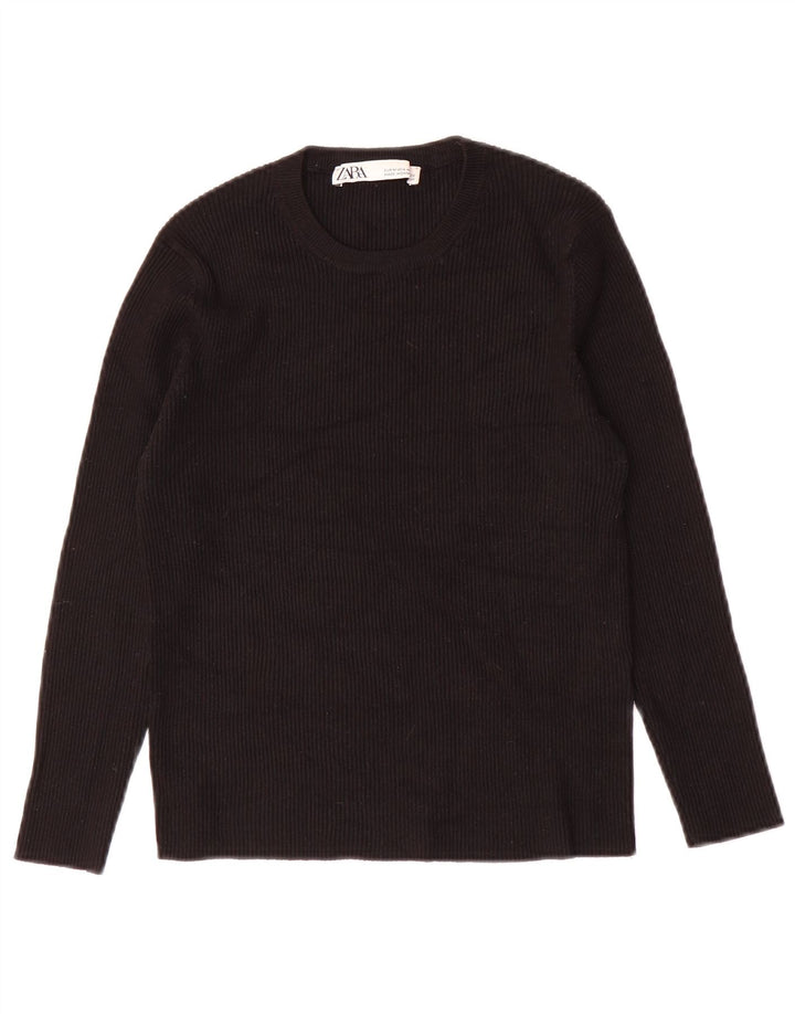 Zara Womens Crop Top 3/4 Sleeve UK 12 Medium Black Viscose