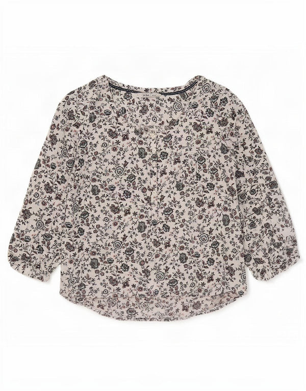 Fat Face Womens 3/4 Sleeve Blouse Top UK 10 Small White Floral Cotton