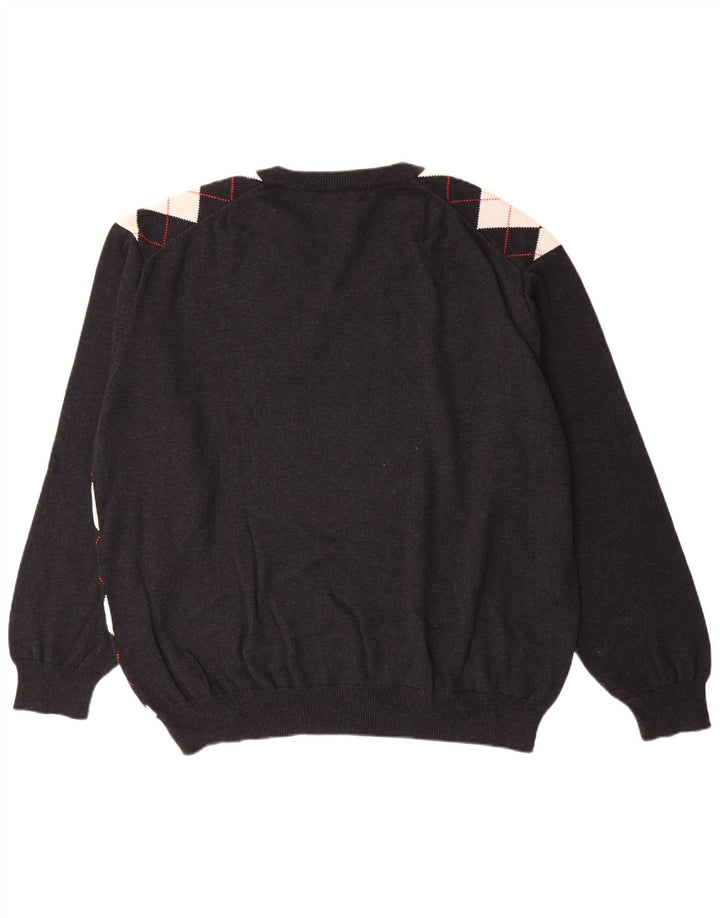 LACOSTE Mens V-Neck Jumper Sweater Size 8 3XL Black Argyle/Diamond Cotton