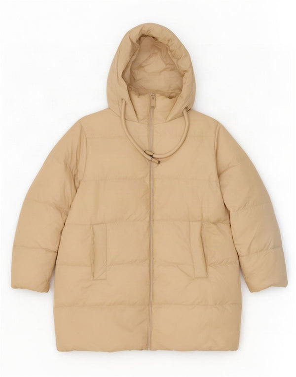 Zara Womens Hooded Oversized Padded Coat UK 6 XS Beige Polyester