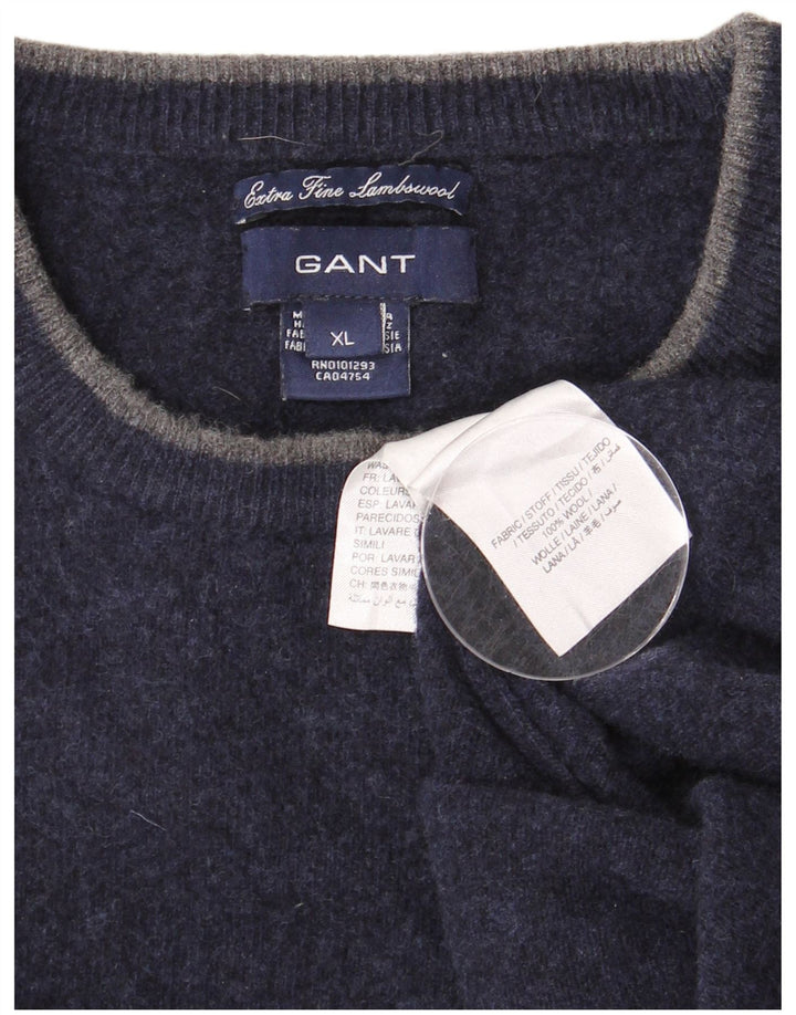 Gant Mens Crew Neck Jumper Sweater XL Navy Blue Lambswool