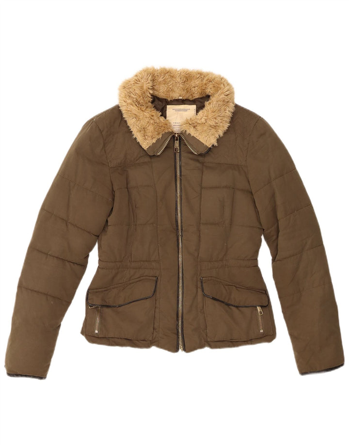 Zara Womens Padded Jacket UK 6 XS Khaki