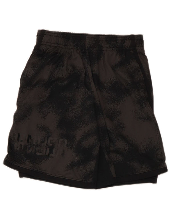 UNDER ARMOUR Girls Graphic Sport Shorts 7-8 Years Small Black Camouflage