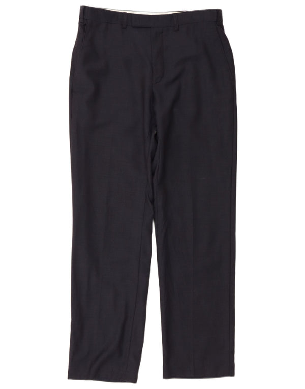 Marks & Spencer Mens Straight Suit Trousers W32 L31 Navy Blue Wool