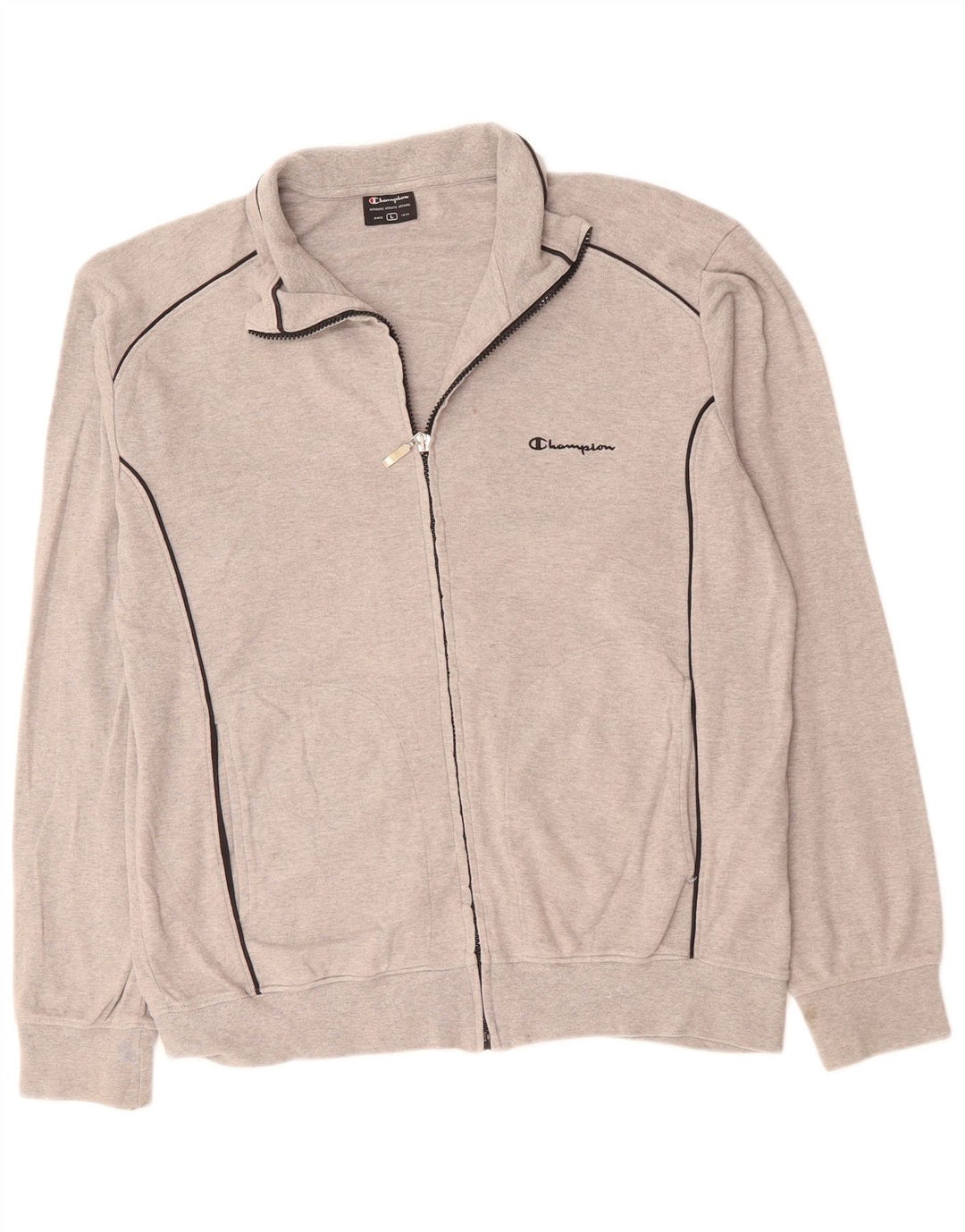 CHAMPION Mens Tracksuit Top Jacket Large Grey Cotton
