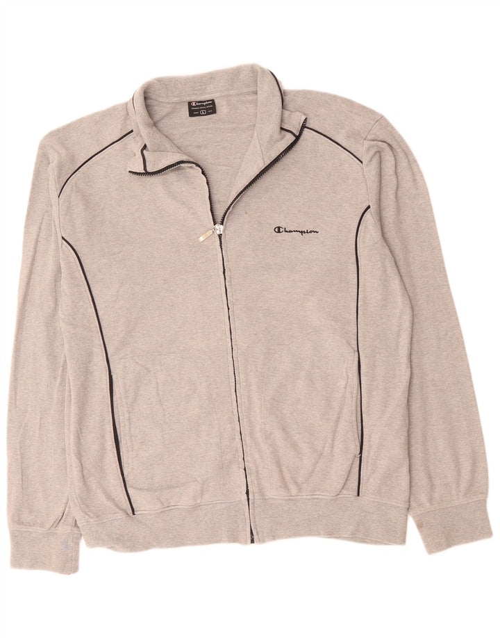 CHAMPION Mens Tracksuit Top Jacket Large Grey Cotton