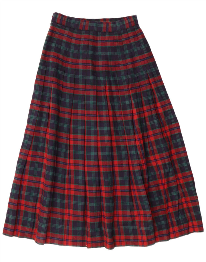 LAURA ASHLEY Womens High Waist Pleated Skirt W26 Small  Navy Blue Plaid