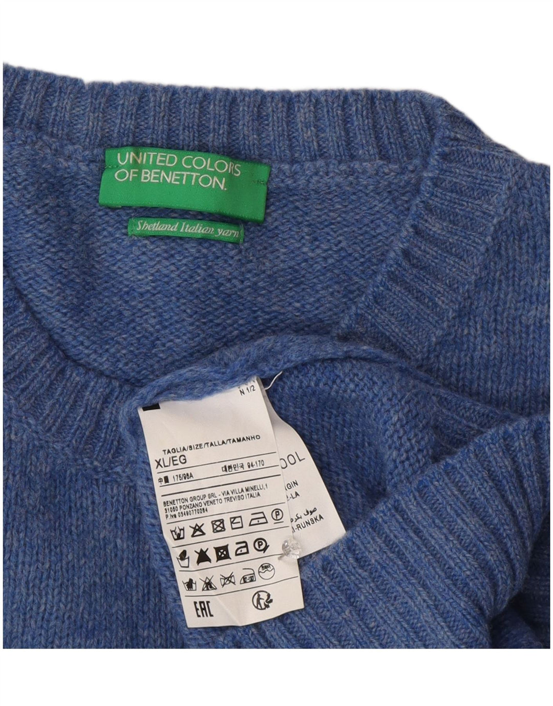 Benetton Womens Crew Neck Jumper Sweater UK 18 XL Blue Wool