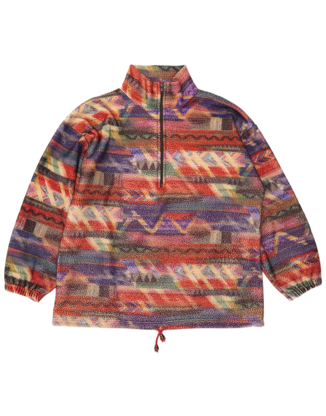 VINTAGE Womens Oversized Fleece Jumper UK 14 Medium Multicoloured