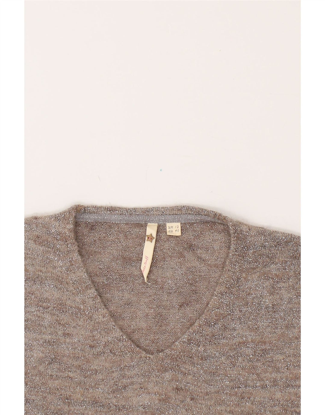 WHITE STUFF Womens V-Neck Jumper Sweater UK 12 Medium Grey Wool Vintage White Stuff and Second-Hand White Stuff from Messina Hembry 