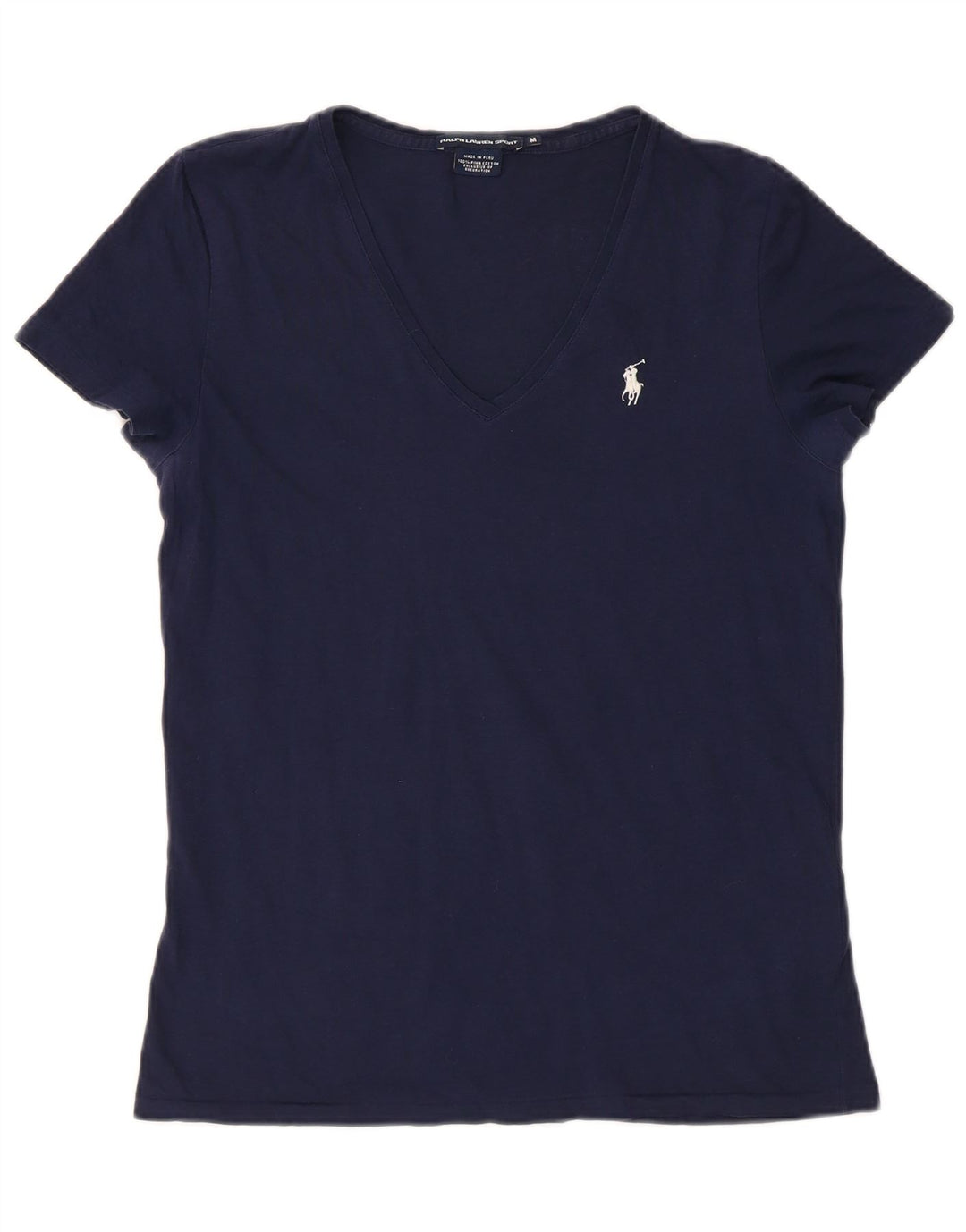 RALPH LAUREN Womens T-Shirt Top UK 12 Medium Navy Blue Cotton
