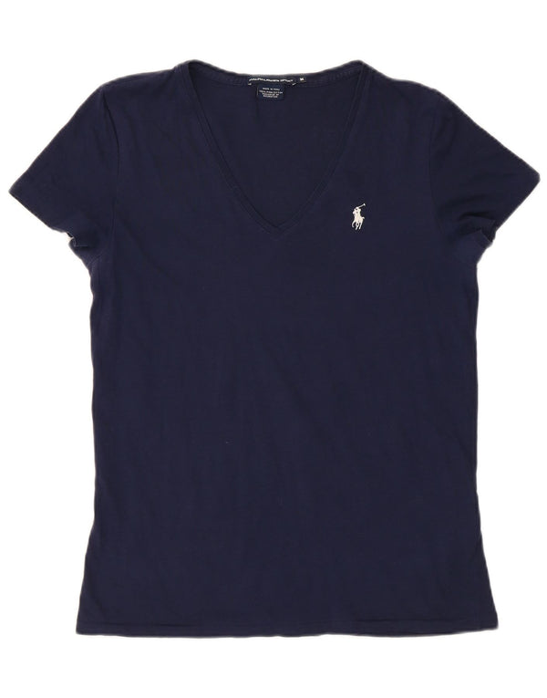 RALPH LAUREN Womens T-Shirt Top UK 12 Medium Navy Blue Cotton