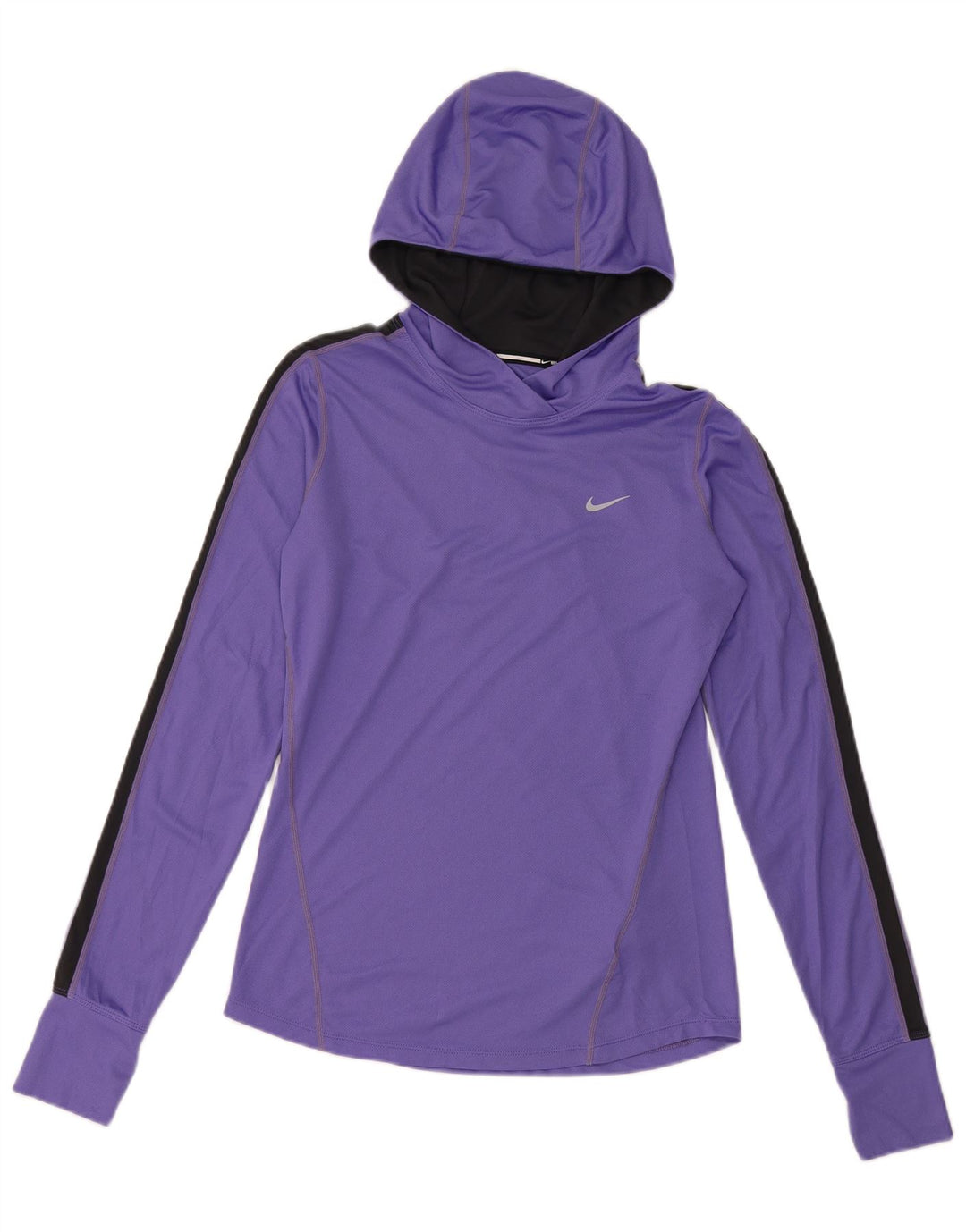 NIKE Womens Dri Fit Hooded Top Long Sleeve UK 10 Small Purple Colourblock