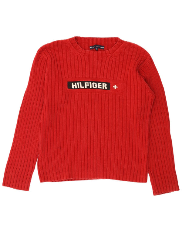 TOMMY HILFIGER Womens Graphic Crew Neck Jumper Sweater UK 14 Medium Red