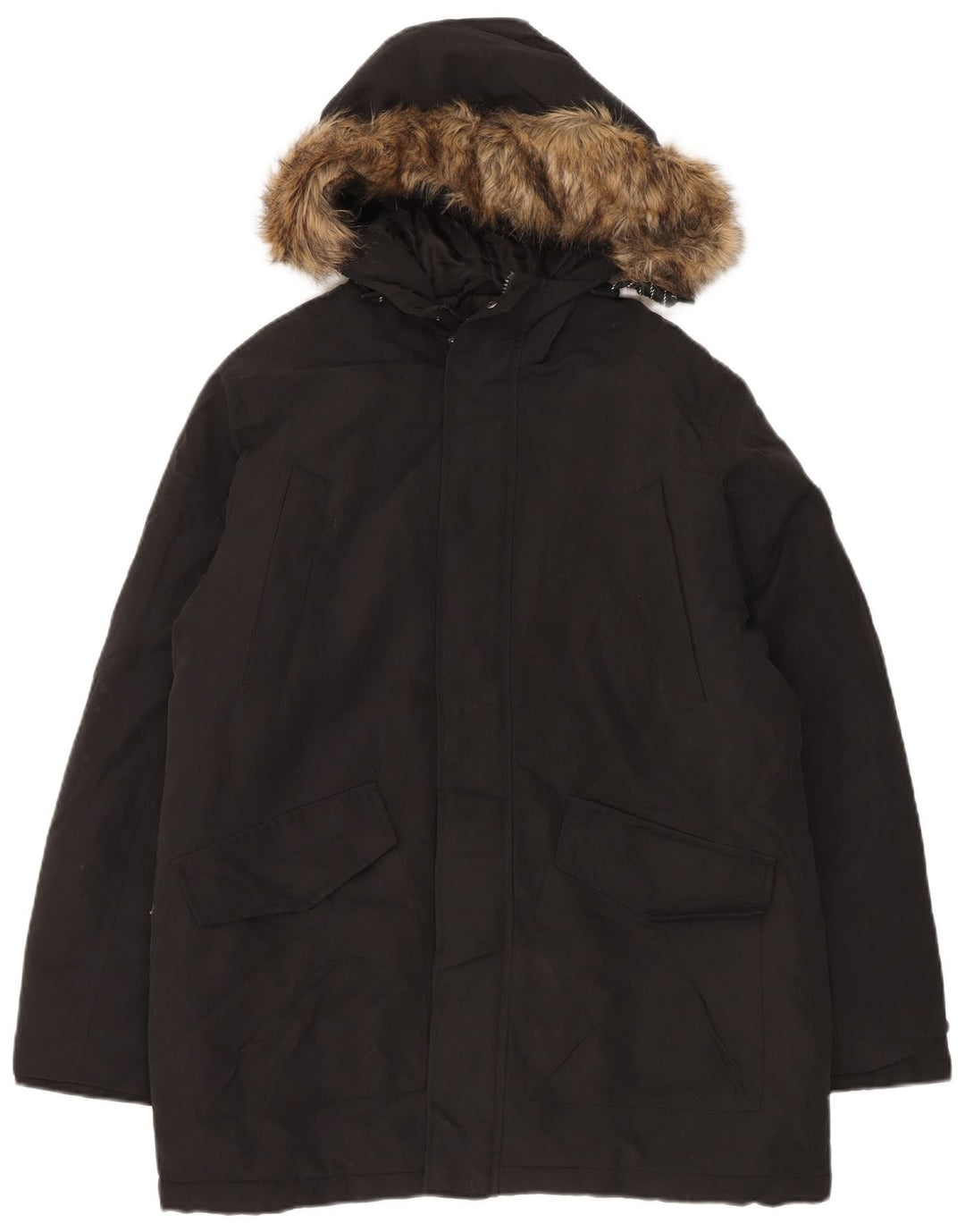 Jack & Jones Mens Hooded Parka Jacket UK 40 Large Black Polyester