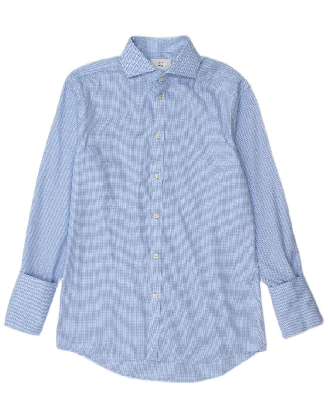 Moss 1851 Mens Slim Fit Formal Shirt Size 38 15 Medium Blue Houndstooth