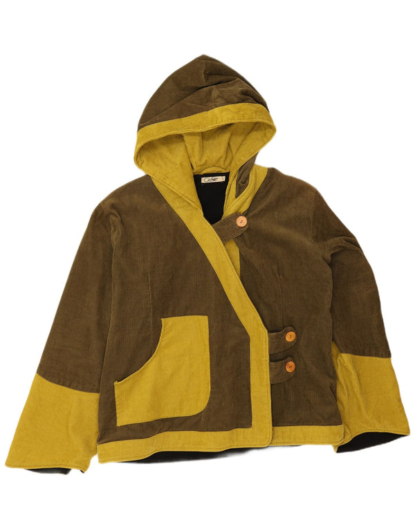 Coline Womens Hooded Corduroy Jacket UK 16 Large Khaki Colourblock