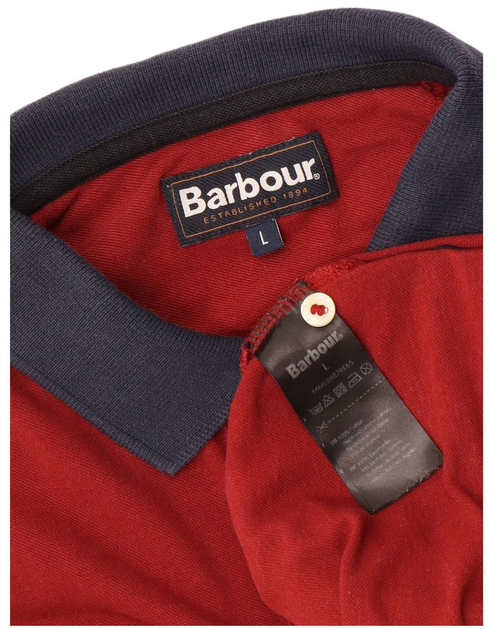 BARBOUR Mens Polo Shirt Large Red Cotton