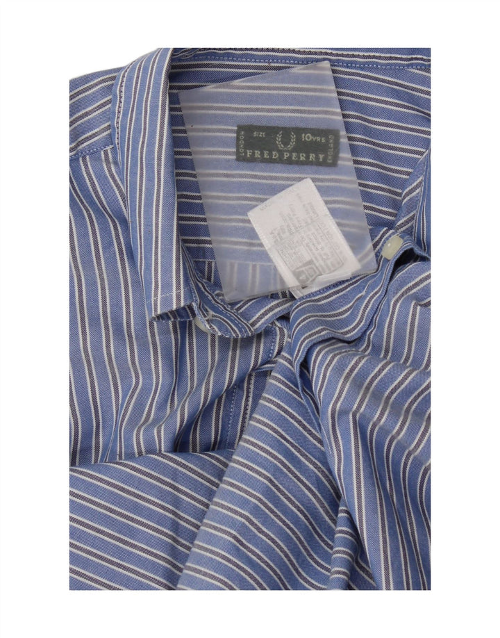 Fred Perry Boys Shirt 9-10 Years Blue Pinstripe Cotton