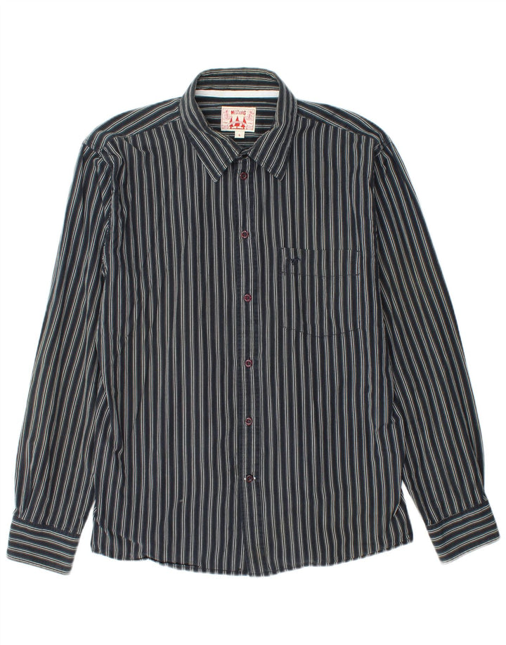 MUSTANG Mens Shirt Large Black Striped Cotton