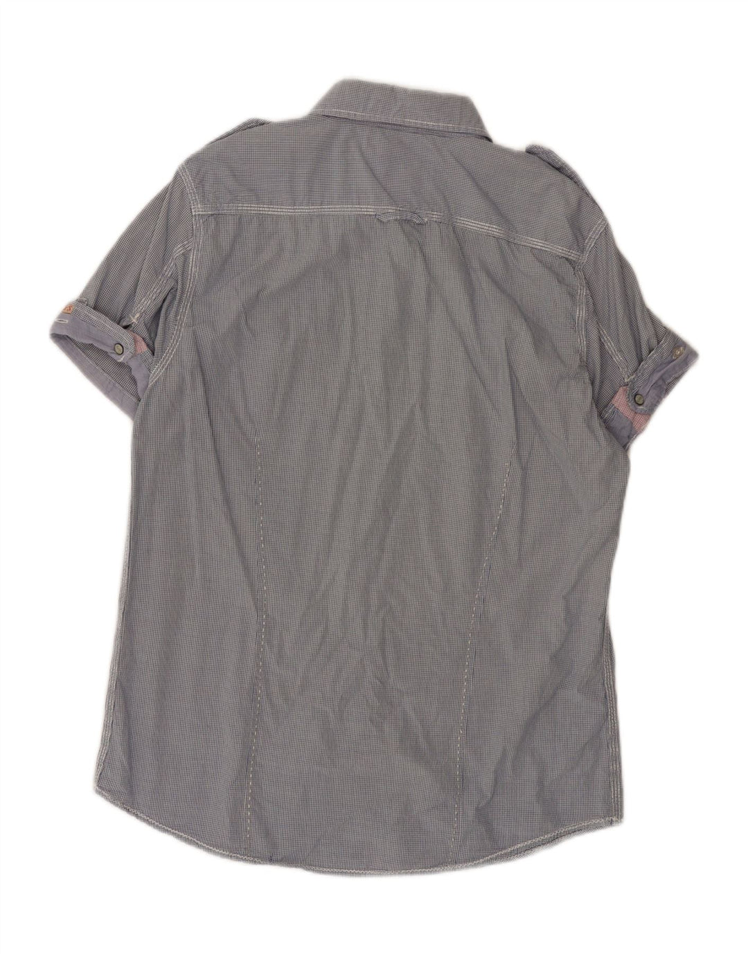 SCOTCH & SODA Mens Short Sleeve Military Shirt Large Blue Gingham Cotton