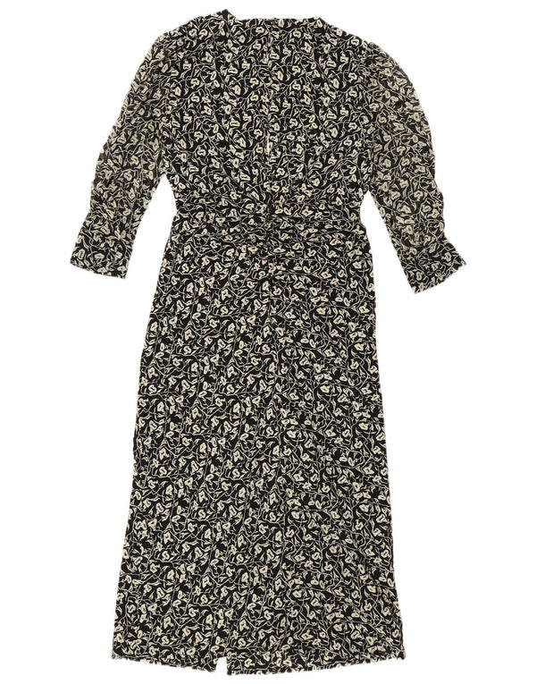 Topshop Womens Petite 3/4 Sleeve Maxi Dress UK 4 XS Black Floral Polyester