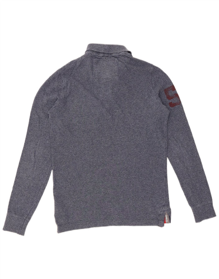SUPERDRY Mens Graphic Long Sleeve Polo Shirt Small Navy Blue Cotton