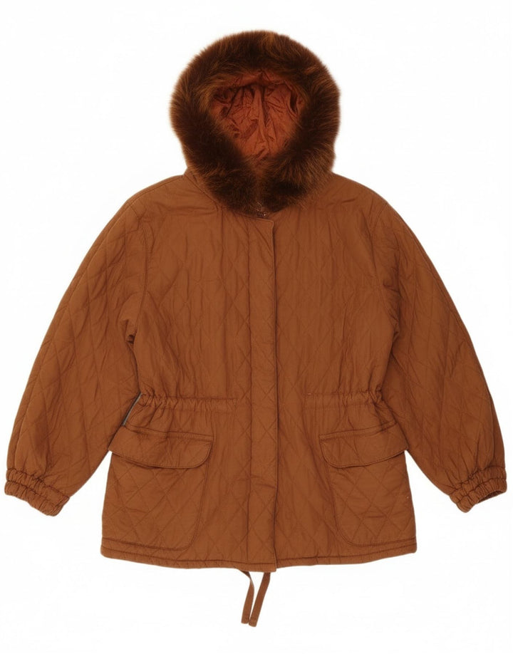 Ileana Zara Womens Oversized Hooded Quilted Jacket IT 40 Small Brown