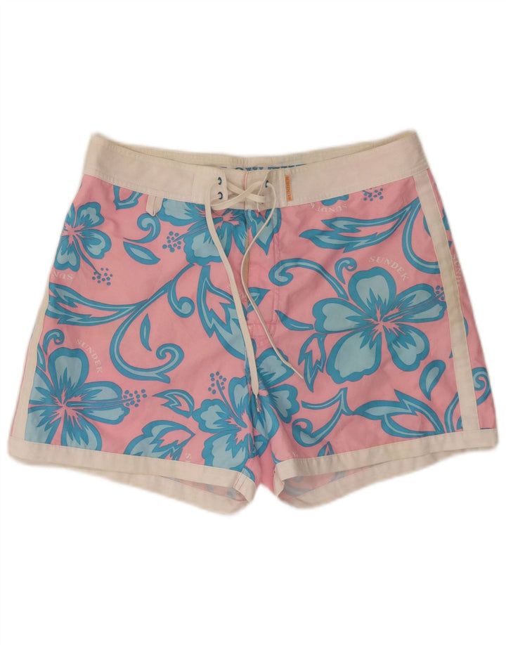 Sundek Mens Graphic Swimming Shorts Medium  Pink Floral Polyester