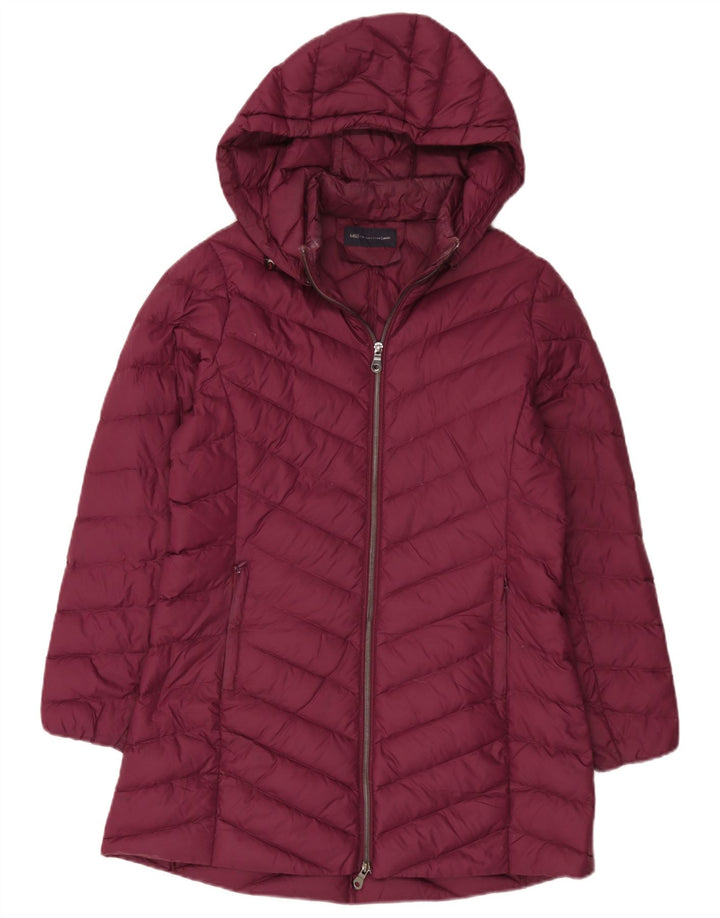 Marks & Spencer Womens Hooded Padded Coat UK 12 Medium Burgundy Polyamide