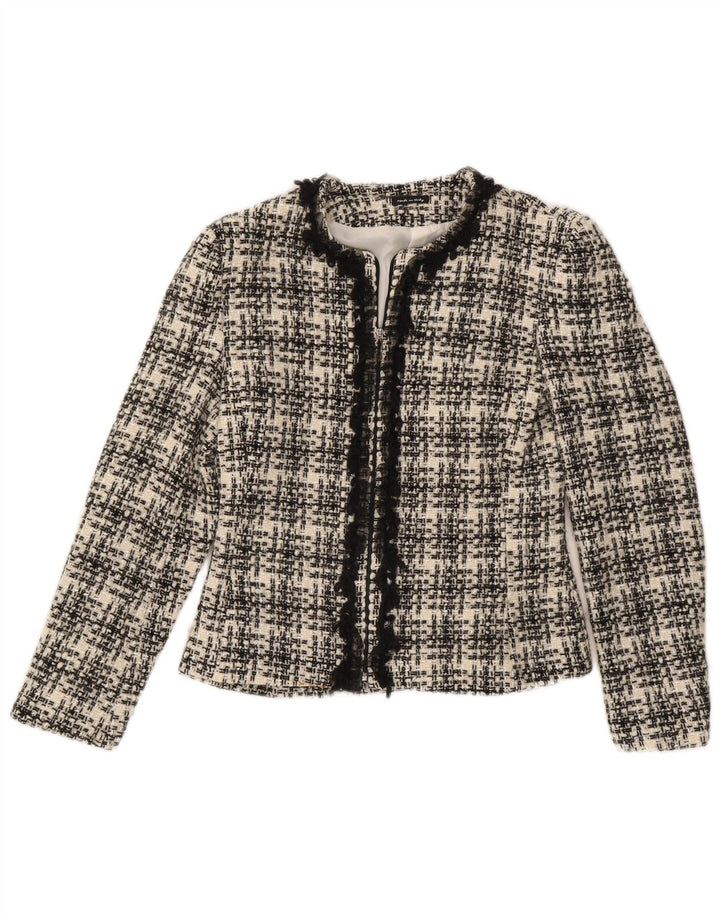 VINTAGE Womens Full Zip Blazer Jacket UK 12 Medium Grey Check Viscose