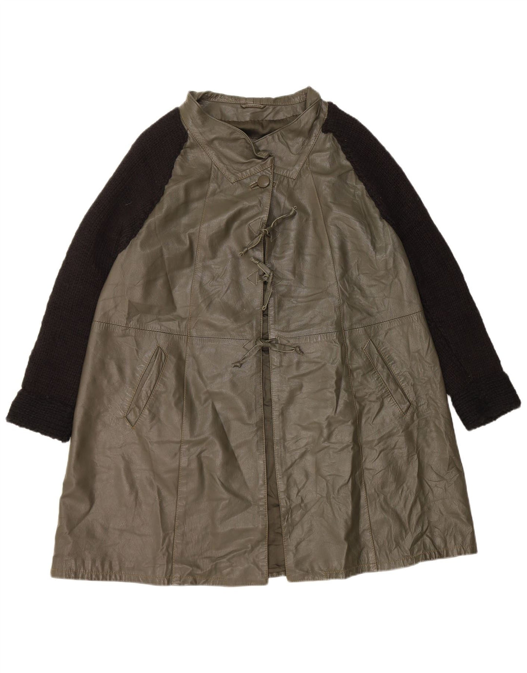 Vintage Womens Oversized Leather Coat IT 40 Small Green Colourblock Leather