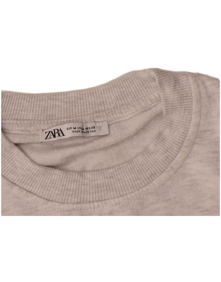 Zara Womens Crop Oversized Sweatshirt Jumper UK 14 Medium Grey