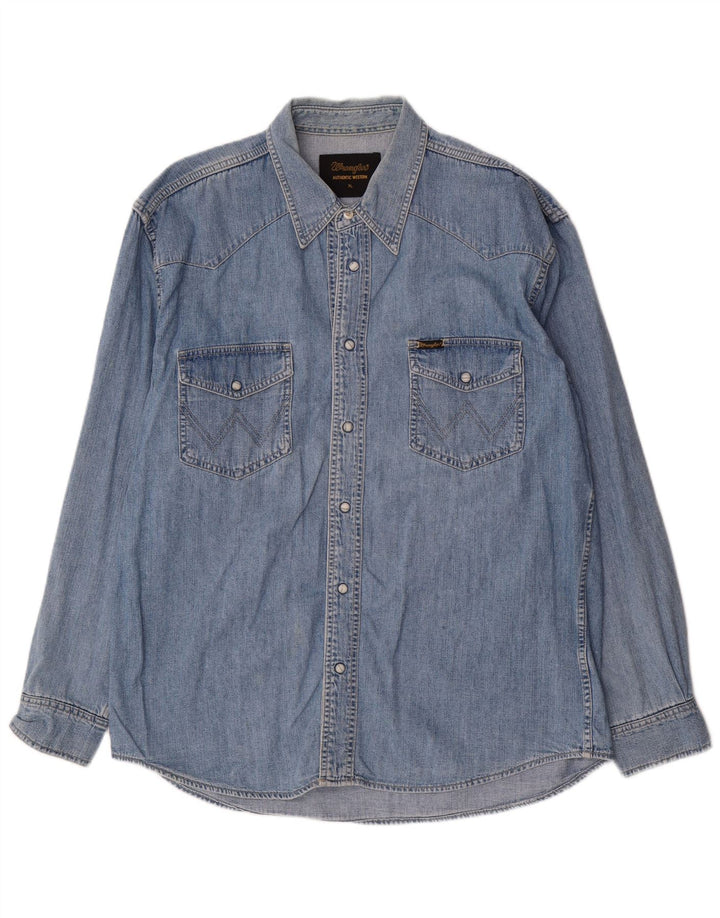 Wrangler Mens Denim Shirt XL Blue Cotton Western