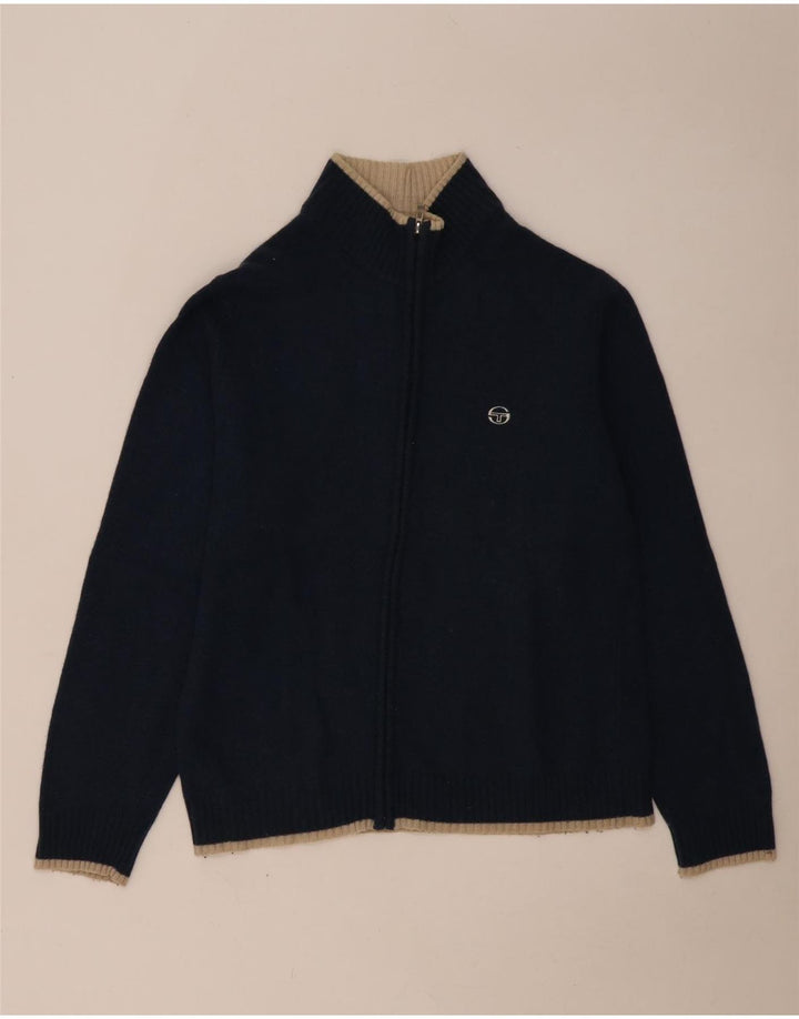 Sergio Tacchini Womens Cardigan Sweater UK 16 Large Navy Blue Lambswool