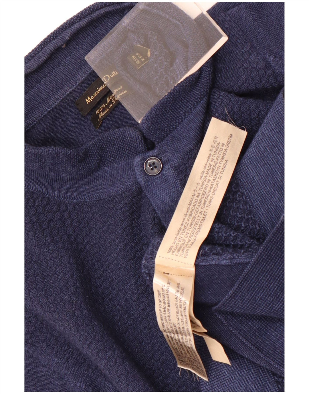 Massimo Dutti Mens Button Neck Jumper Sweater Medium Navy Blue Wool