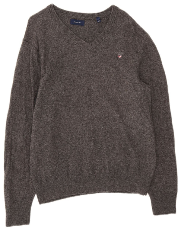 Gant Womens V-Neck Jumper Sweater UK 16 Large Grey Wool