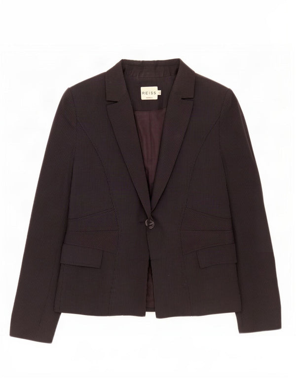 Reiss Womens 1 Button Blazer Jacket UK 8 Small Black Pinstripe Viscose