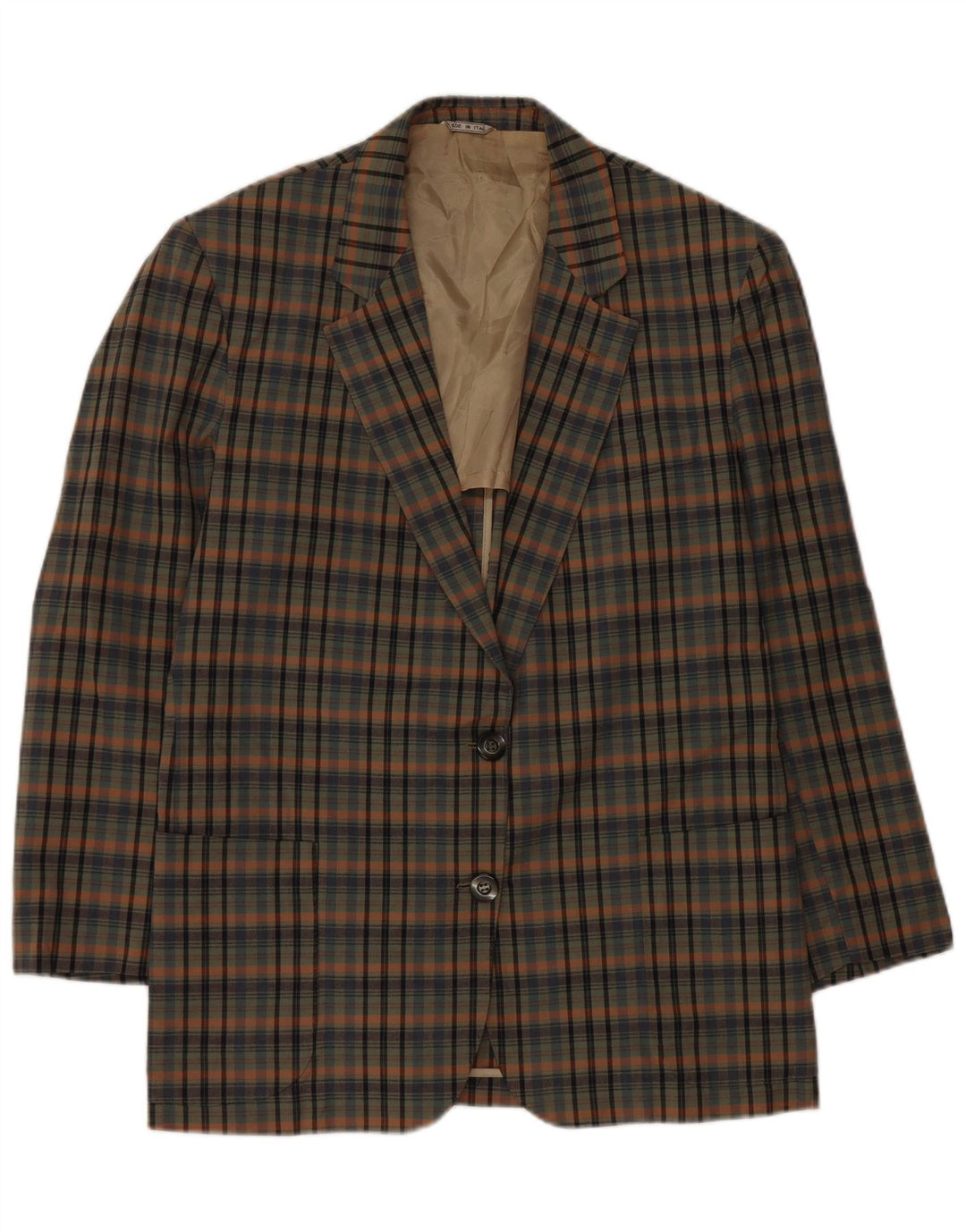 Ingram Womens Azimut 2 Button Blazer Jacket IT 48 XL Green Check Cotton
