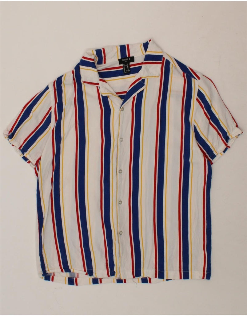 FOREVER 21 Mens Short Sleeve Shirt Medium Navy Blue Striped Cotton Vintage Forever 21 and Second-Hand Forever 21 from Messina Hembry 
