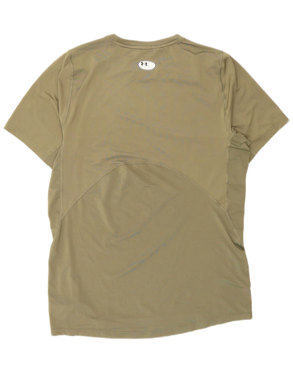 Under Armour Mens Heat Gear T-Shirt Top Large Khaki Polyester
